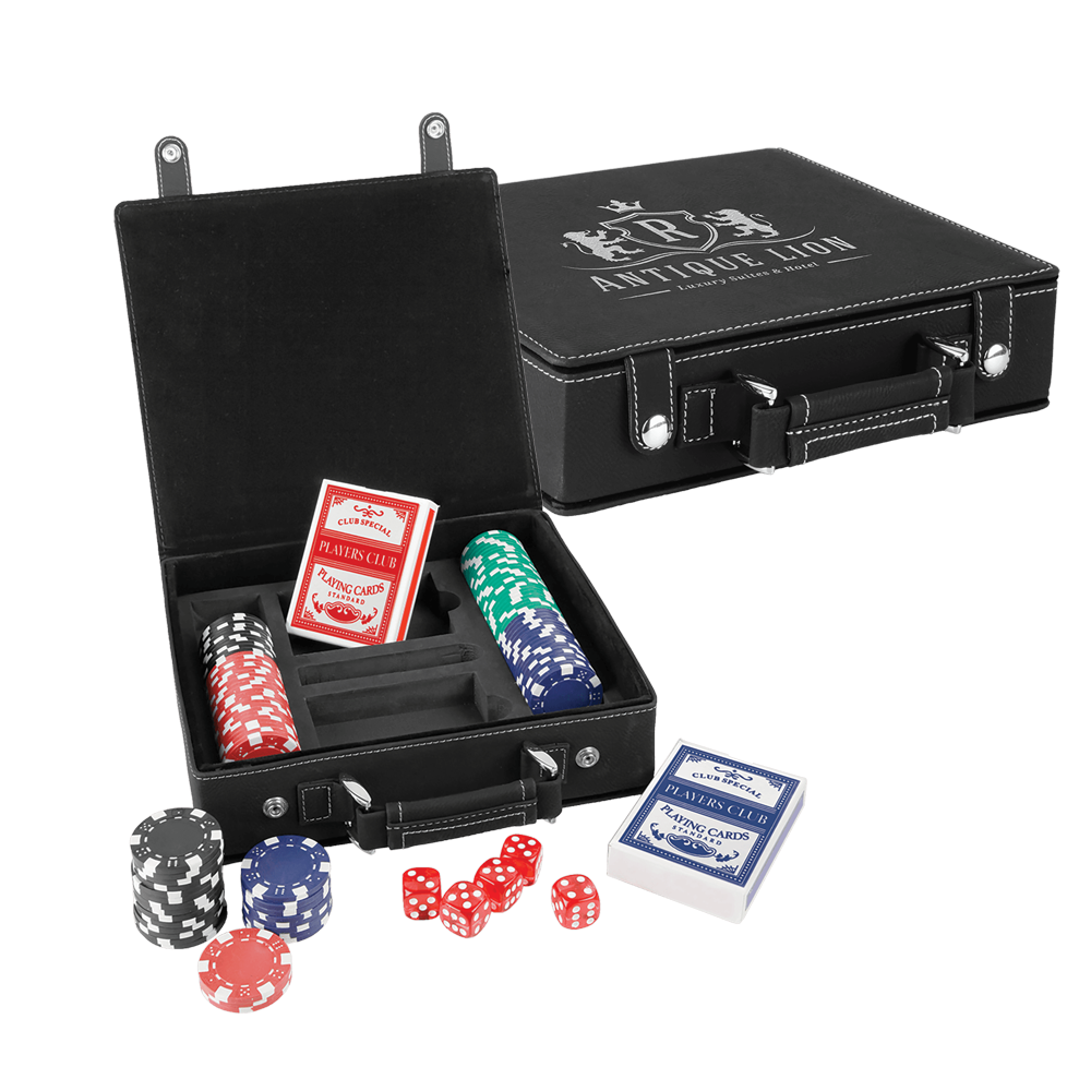 Poker Kulit Buatan Laser, Set Kartu dan Dadu