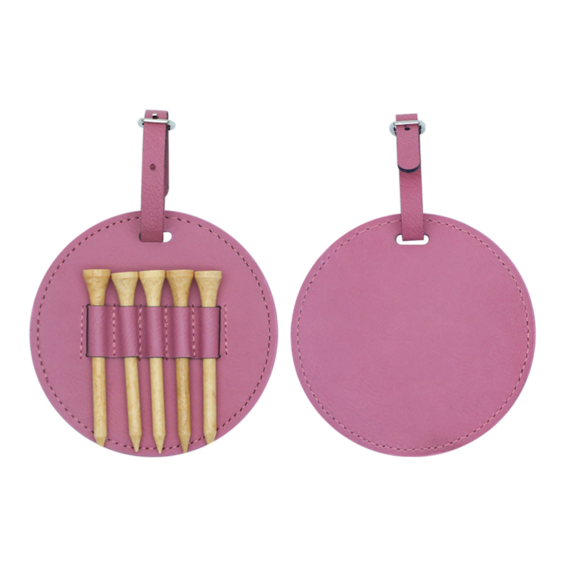 Tag Tas Golf Bulat Kulit Buatan Laser dengan 5 Tee Kayu