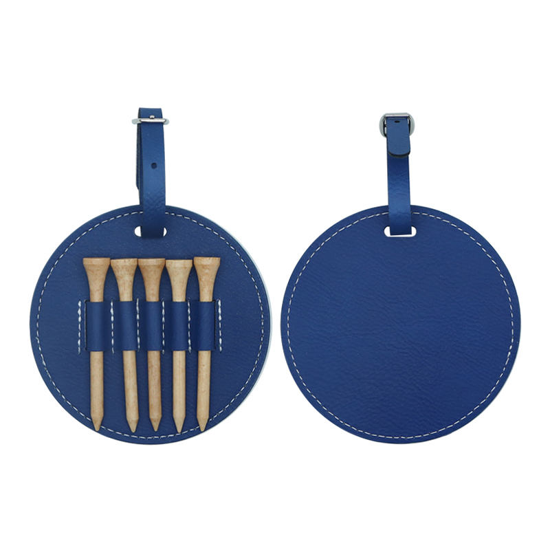 Tag Tas Golf Bulat Kulit Buatan Laser dengan 5 Tee Kayu