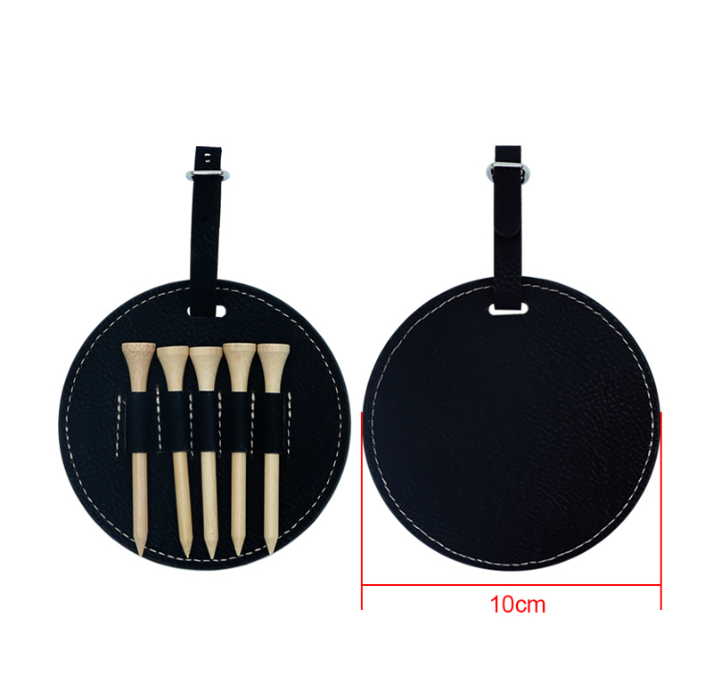 Tag Tas Golf Bulat Kulit Buatan Laser dengan 5 Tee Kayu