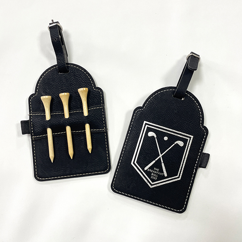 Tag Tas Golf Kulit Buatan Laser dengan Tee Tag Tas Golf Kulit Buatan Laser dengan Tee