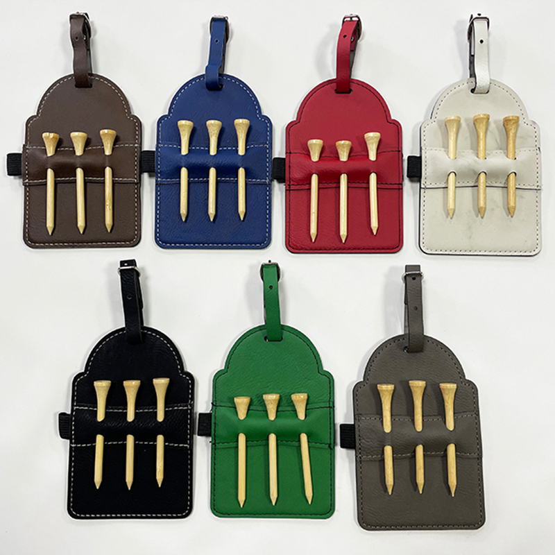 Tag Tas Golf Kulit Buatan Laser dengan Tee Tag Tas Golf Kulit Buatan Laser dengan Tee