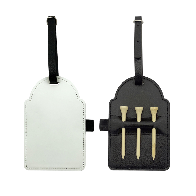 Tag Tas Golf Kulit Buatan Sublimasi dengan 3 Tee Kayu Tag Tas Golf Kulit Buatan Sublimasi dengan 3 Tee Kayu