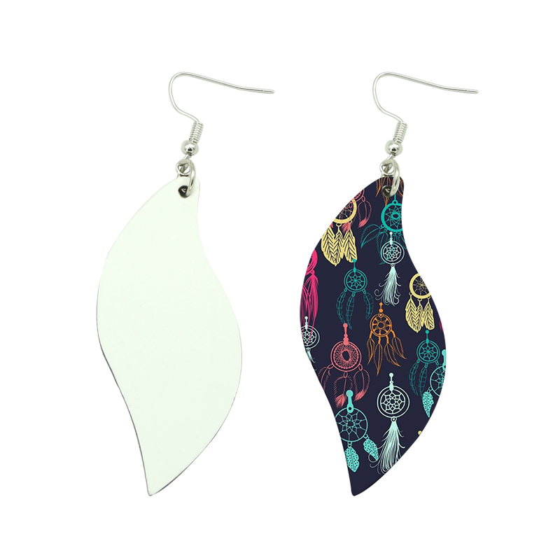 Anting Kulit PU Sublimasi Bentuk Daun (pasangan)