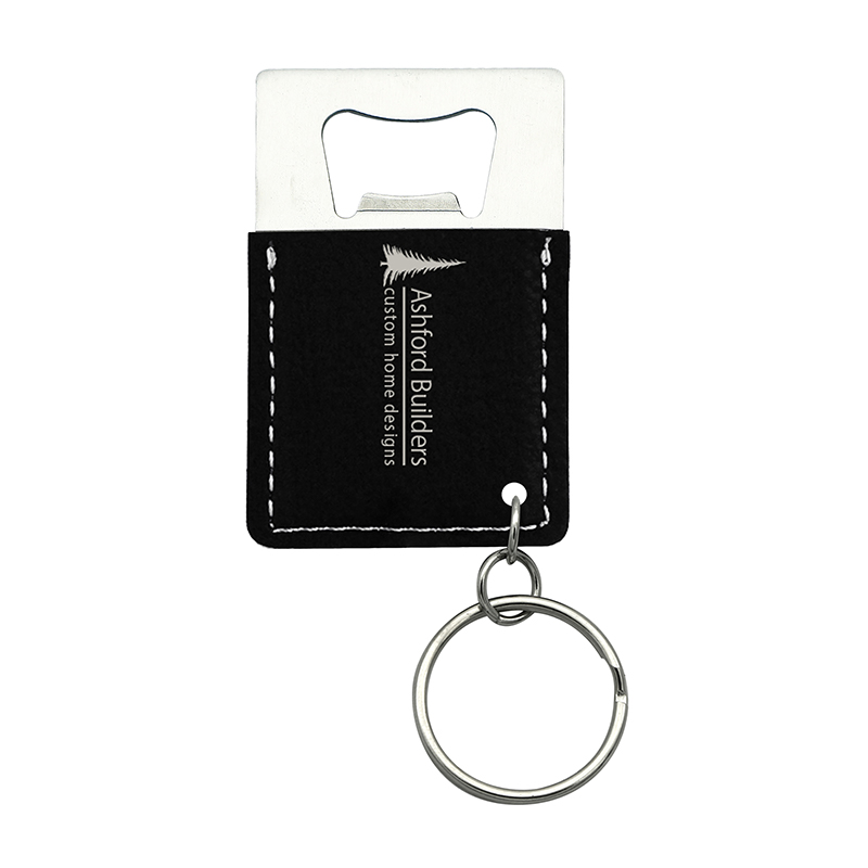 Gantungan Kunci Pembuka Botol Persegi Panjang Kulit Buatan Laser